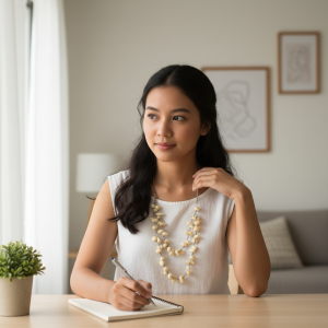 Kalung Manik Etnik Layer Model Abstrak Warna Putih Gading (Bone White) - Gaya Rustic